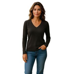 Kiko Sweater  Women's Size M Brown 100% Cashmere Long Sleeve V-Neck  #8